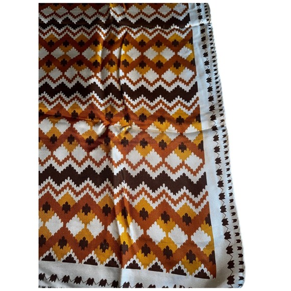ADOLFO Navajo Print Brown Silk Square Scarf 33“ Mid Century Modern Neck Scarf - Picture 10 of 12